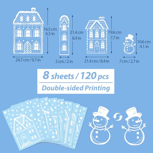 Venster foto's Kerstmis zelfklevend - 8 vellen PVC raam stickers met huizen en sneeuw motieven, Kerstmis decoratie venster - venster decoratie voor de winter, Kerstmis, Nieuwjaar etc