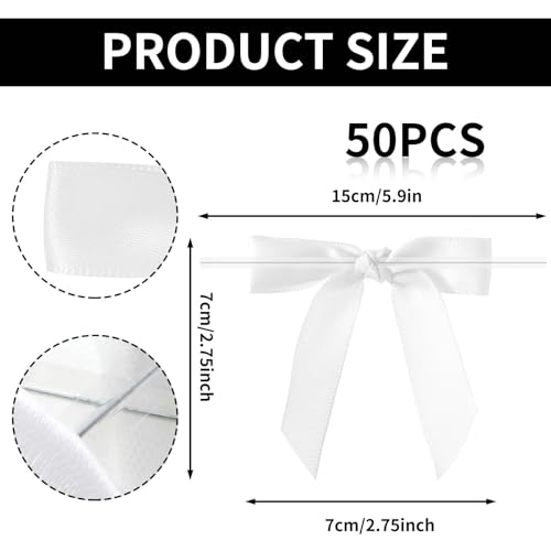 Twist Tie Linten 50 stuks Witte Satijn Linten 7cm Geprefabriceerde Cadeau Bows Bruiloft Gifts Lint Bows voor pakketten Ambachten Cadeauverpakking Decoratie