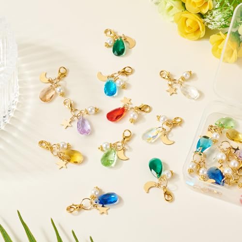 20 stuks Teardrop Glass Bedels Facet Diverse kleuren Crystal Bangling Charms Star Moon Charms Kralen Kralen Lobster Clasps voor DIY Vrouwen, Metaalglas, Geen edelsteen 4