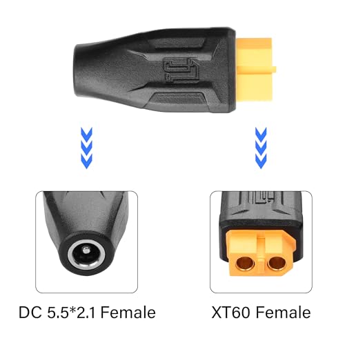 2 Pack XT60 naar DC5521 Adapter XT60 naar DC 5.5mm X 2.1mm Draadloos voor TS100 Soldeerijzer, FPV Monitor Voeding, drone (XT60 Vrouw tot DC Vrouw)