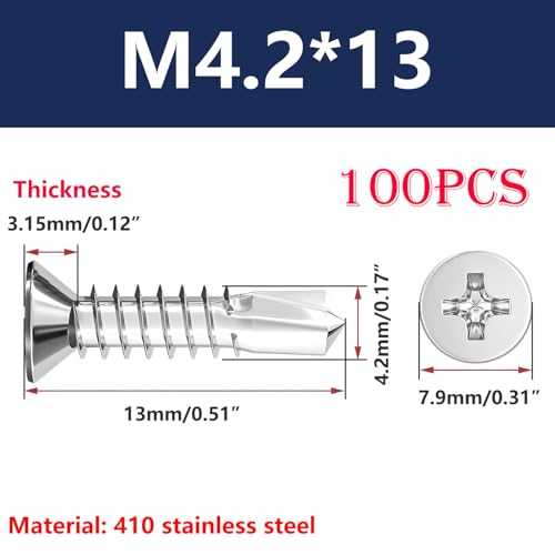 Verpakking van 100 zelftappende Phillips Schroeven, M4.2x13mm, Zelfborende Schroeven voor gipsplaten, Hout