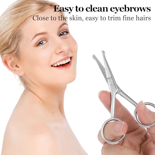 3 stuks neus haarschaar met afgeronde tip, neus haar trimmer voor vrouwen, roestvrij staal gezicht trims voor wenkbrauwen, neus, snor, baard zorg (Zilver) 3