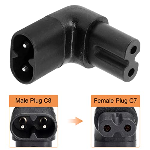 IEC C8 tot C7 2 Pin rechterhoek 90 graden naar boven Man Vrouwelijke Power Extension Adapter voor TV, AC 250V 2.5A IEC320 Connector voor Printer Wall Mounted TV, 4 Pack