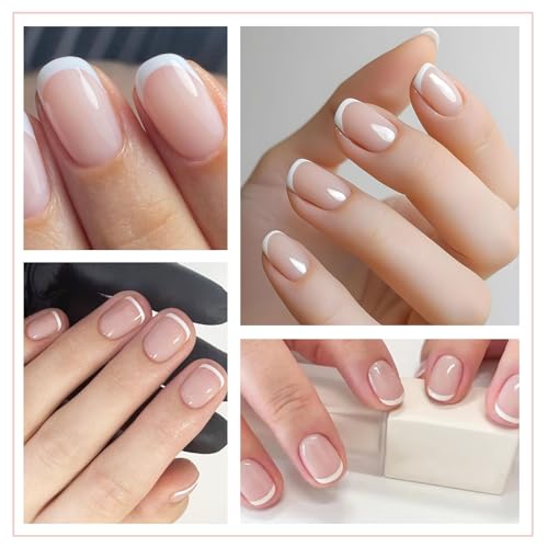 24 stuks Franse Valse Nagels Pers op Nagels Volledige dekking Franse Tip kunstmatige Nagels met lijm Naakt White Square lijm Nagels Kort voor vrouwen Meisjes Nagels Art 5
