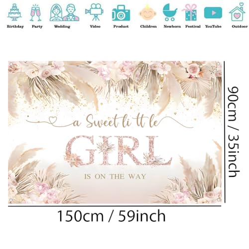 Een lief klein meisje is op de weg baby welkom achtergrond roze bloemen baby douche fotografie achtergrond bloem meisje feest decoraties Feestbanner Stof Tekenposter