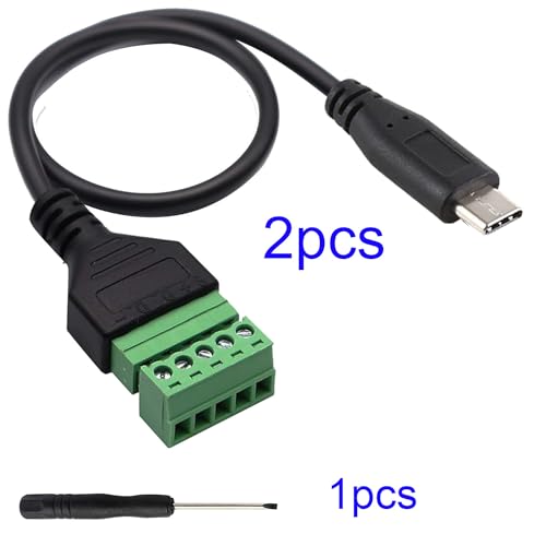 2 stuks terminal stekkers USB C, USB C mannelijke kabel, USB C stekker naar 5 pin terminal blok kabel USB C soldeervrije schroef terminals voor het laden en overbrengen van gegevens