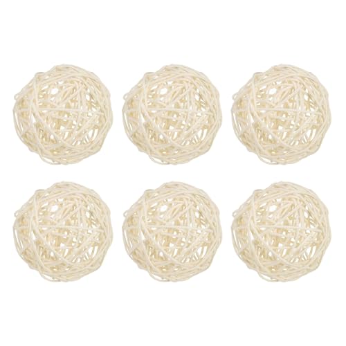 7,5cm Rieten Rattanballen, 6 stuks Decoratieve ballen voor centrumstuk Bowls bruiloft partij Home Decoratie DIY Craft, wit