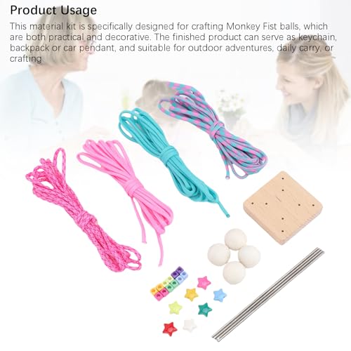 Monkey Fist Making Material Pack Paracord Ball Weaving Kit, DIY Wood Beads Keychain Tool met Tutorial voor Outdoor Adventures 5