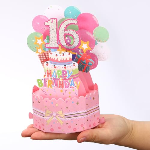 60e verjaardagskaart, Pop Out verjaardagskaart grappig gelukkig verjaardagskaart zoet 3D met wenskaart en envelop voor vrouwen meisje jongen mam geschenk beste vriend decoratie, roze 5