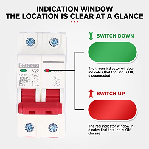 1000V DC Miniature Circuit Breaker 50A 2P Din Rail Mount Home Overloadbeveiliging Luchtschakelaar voor Home Verlichting distributielijnen Zonne-PV-systeem DZ47-63Z C5 5