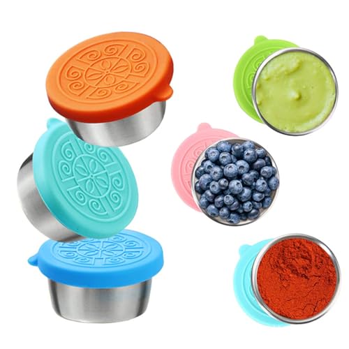 6 stuks Salade Dressing Container, Sauce Container met Siliconen deksel, 304 roestvrij staal Spice Containers voor school of werk, lunches, Picnic 5
