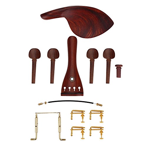 4/4 Volledig Maat Viool Accessoires Kit, Rosewood Viool Onderdelen 4/4 Handgemaakte Set Chin Ondersteuning Pegs Tailpiece Tunners Endpin Essentieel voor Viool Lovers
