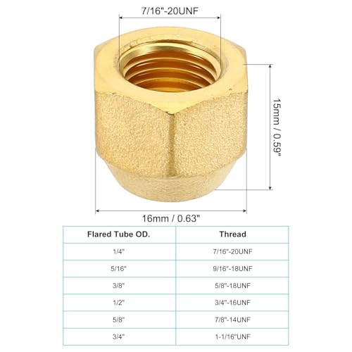 1/4" Brass Flare Cap, 7/16-20UNF Vrouwelijke Thread 4Pcs SAE Flare Fitting 45 Degree Hex Pipe Fittings voor Airconditioning Koeling