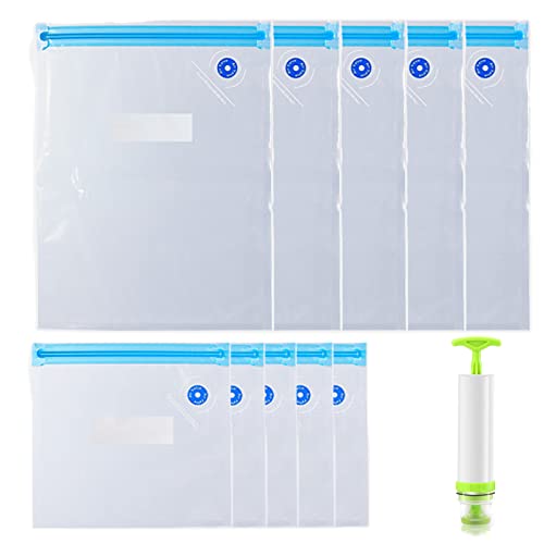 Forlush 10 stuks Vacuümzakken voor fruit, Herbruikbare Vacuüm voedsel opslag zakken, met handpomp, voor het opslaan van voedsel