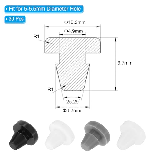 5mm Diameter Siliconen Ronde Klik, 30Stuks in Type Vergrendeling Meubels Gat Plug Button Dikke Hoofd Beschermhoes Geschikt voor 5-5,5mm Gat voor het verzegelen Bulkhead Cilinder,Translucent