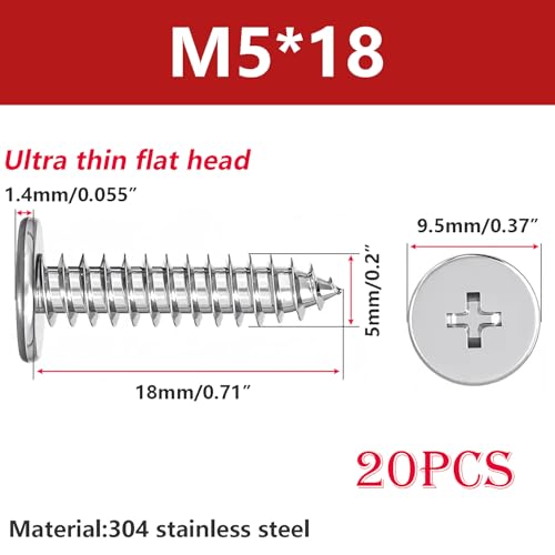 20 st Platte kopschroeven, M5 x 18 mm, Roestvrij staal hout Schroeven, Machineschroeven