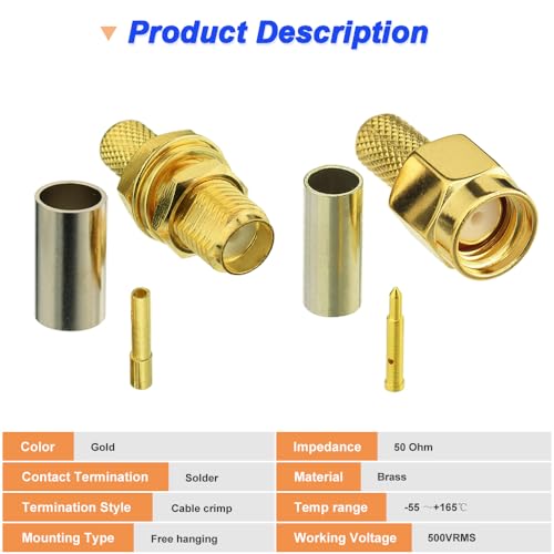 SMA Connector krimpen Kit SMA Man Bulkhead Crimp Connector met SMA Bus Bulkhead Crimp Connector voor RG58 RG303 RG141 RG142 RG400 (Pack van 12 PCS)