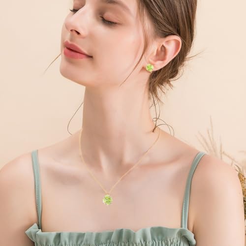 vier klaver sieraden set, groene klaver vier ketting oorbellen set twist klaver ketting en oorbellen set voor vrouwen moeder dochter, een maat, Titanium staal, Geen edelsteen, One Size, titanium