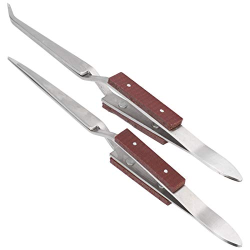 Omgekeerd Ross Fiber Grip Set vergrendeling met metalen handgrepen Algemeen Craft Tools Kruis Lockhand Tools, 2 Pieces Slot Tweezers Vaste sieraden Solderen Pointed 3