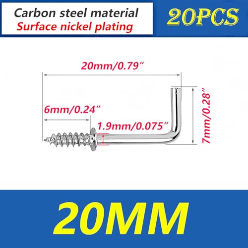 20mm L Haak Schroeven, Kleine Schroefhaken, Threaded Wall Hook, Rechterhoek, Plafondhaken voor Hangende Plant Decoraties, 20 stuks