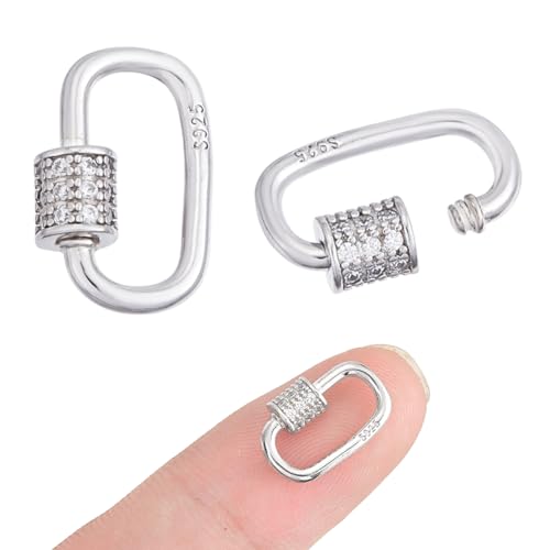 2 stuks 925 Sterling Zilver Schroef Lock Charms, Kubieke Steentjes Schroef Ketting Link Connector voor Sleutelhanger Sluitingen Sieraden Maken, Ovaal