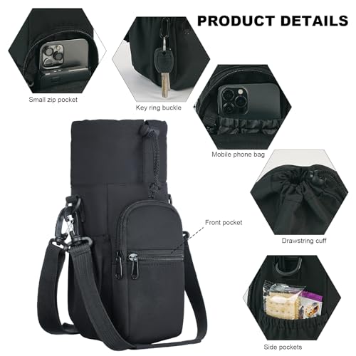 Waterfles houder, waterfles zak met verstelbare schouderband past 1110g, waterdichte Kras-resistant thermische waterfles houder met telefoon zak voor wandelen, Camping, Reizen 4