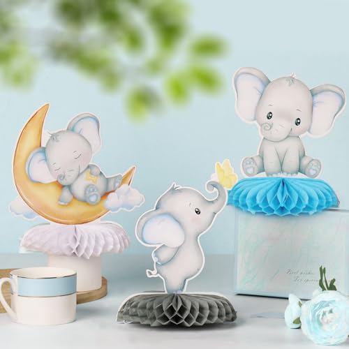 6 st. Baby Douche Decoraties Blue Elephant Honingraat Centerpiece Jongen Geslacht onthullen tafel centrumstuk voor kinderen Geslacht onthullen baby douche Feesttabel Favor Supplies 4