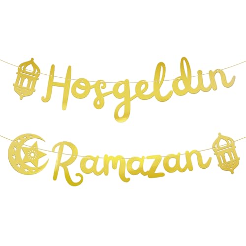 Ramadan Kareem Banner Lettering Hoşgedin Ramazan Glitter Gouden Papier Decoratie Ramadan Kareem Eid Mubarak Home Accessoires Outdoor