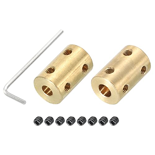 Shaft Koppeling Socket L22 x D14 5mm tot 6mm Bore Stijve Koppeling Messing Shaft Joint met Schroevendraaier voor 3D Printer Gold 2 stuks