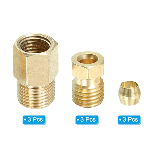 Messing Tube Fitting 4mm Tube OD 1/8 BSP Man Wire, 3Scs Compressie Pipe Connector Unie Straight Koppelingsadapter, Gold Tone 3