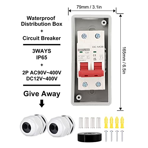 2P DC Miniature Circuit Breaker, 1000V 20A IP65 Waterdichte schakelschakelaar voor zonne-PV-systeem 3