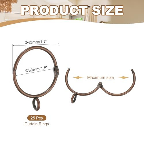 1.5 Inch Binnendiameter gordijn Rod ringen met ogen, 25 stuks metalen gordijn Ring voor gordijn Rods Hoop Pennen, Rode Brons