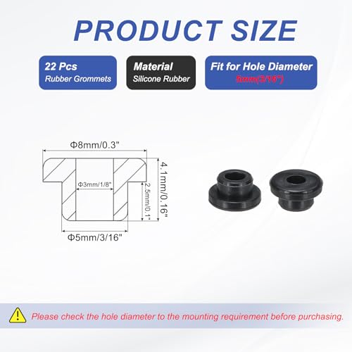 Siliconen Rubberwasmachine, 22 st 3/16"(5mm) Boorgat, 1/8"(3mm) Binnendiameter. Top Hoed Wire Sealing Rubber Plugs voor Bedrading Bedrading System Firewall, Zwart
