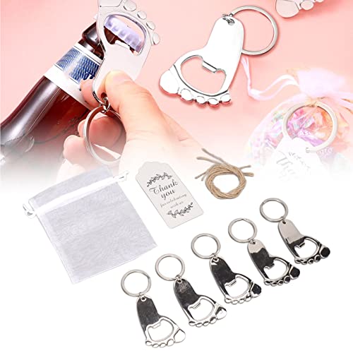 Baby Douche Flesopener, 24 Sets Baby voetafdruk Keychain Party Supplies met Organza Tassen Bedankt Labels Touw voor Baby Douche Party