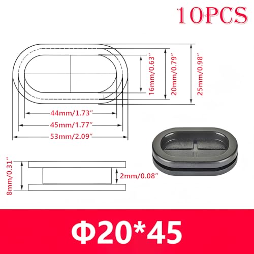 Verpakking van 10 Rubber Grommets, 20x45mm Grommets, Oval Wire Grommets, Double Sided Rubber Hole Plugs voor Draadkabel