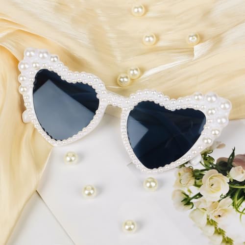 Hartvormige zonnebril met parels - retro hartvormige glazen met witte parel ontwerp - Cateye zonnebril vrouwen - vintage zonnebril hart vorm - feest glazen voor bruiloft, verjaardag 3