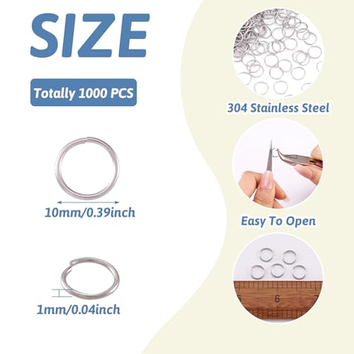 1000 st 10mm Open Jump Rings Kleine ronde 1mm dikke gezamenlijke ringen voor sieraden maken