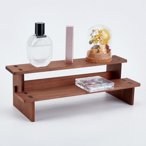 Houten presentatie met 2 niveaus, 29,7 x 12 x 9,7 cm, houten displaystandaard, parfum / cosmetica, figuurcollectie