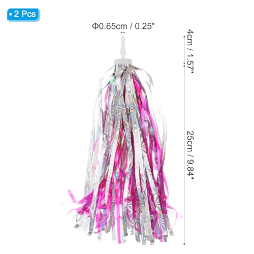 Fiets Streamers, Kleurrijke Scooter Handlebar Tassels Handgrepen Libbon Accessoires Decoraties voor meisjes fiets Tricycle Handles,Rose Red Silver