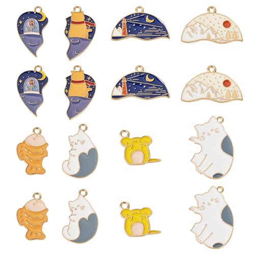 Hart Dier Vriendschap Emaille Hangers Katten & Vis Beste vrienden bengelen bedeltjes bijpassend hart voor DIY ketting sieraden maken