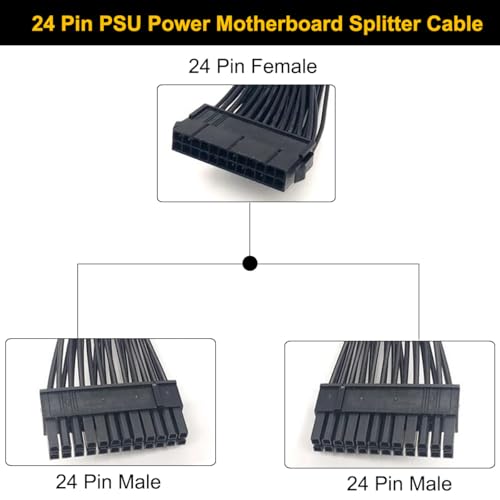 24 Pin 24 Pin ATX Moederbord Splitskabel (20+4) voor dubbele moederbord uitbreiding Kabel Y Adapter Kabelbus naar Plug voor 1 Voet 18 AWG PSU 3