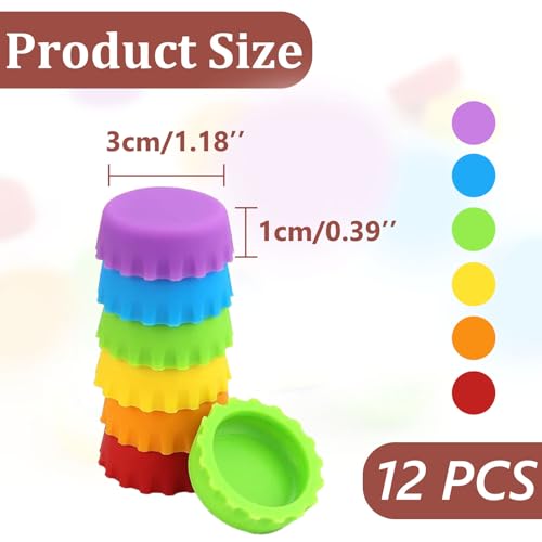 Siliconen flessendopjes, 12 st Siliconen flessendopjes, Bierflesjes, Bierflesje Caps, Herbruikbare flesdeksels voor biersap, glazen flessen, 6 kleuren, 3cm