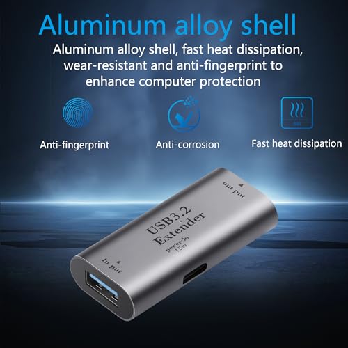 USB 3.2 naar USB C 5 Gbit/s Signal Booster Extension Adapter Breidt USB 3.2 uit tot USB C Power Port met 15W USB C Power Port 3