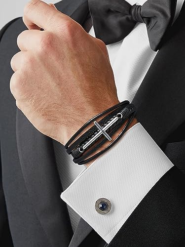 Heren leren armband, gepersonaliseerde heren armbanden, met gravure, gotische lederen band, zwart met schorpioen/cobra's/krullen/cross, 19 cm/21 cm/23 cm Lang, voor vader, vriend, mannen