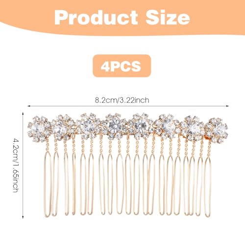 Set van 4 Zij-Rijnsteen Kammen, Crystal Flower Haar Klips voor Vrouwen, Haar Accessoires voor Bruid, Bruiloft, Hoge kwaliteit Legering sieraden Combs voor speciale gelegenheden (Zilver