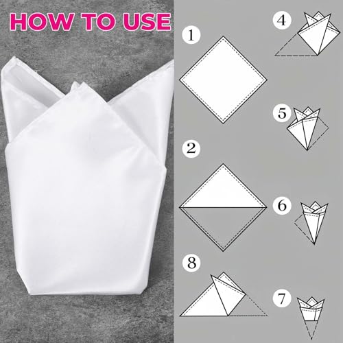 3 stuks Satin Pocket Squares voor mannen, White Pocket Squares Elegante Veganistische Zijde Zakdoek Instellen voor pakken 4