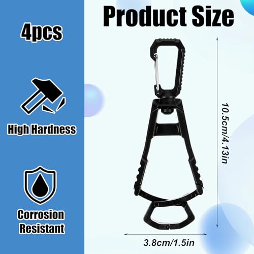 4-Pack Handschoenhouder, Handschoenhouder Riem Handschoen Strap Werk Handschoen Clip, Krachtige Handschoenhouder voor Bouwhandschoenen, Helmen (Zwart) 4