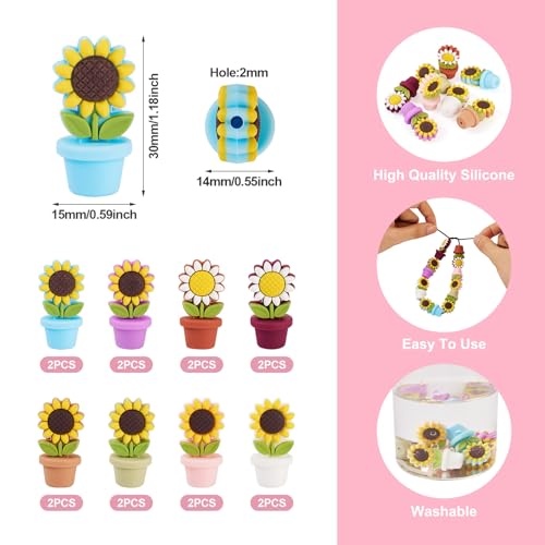 16 st Zonnebloem Bloem Pot Siliconen kralen voor Pen Keychain sieraden maken centrum geborsteld bloem spacer kralen voor armbanden ketting 5