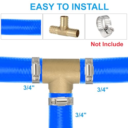 3/4" Messing Tee slang passen, 3 st 3 Manieren Intersectie T-vorm Barbed Wire Split voor lucht water brandstof gas vloeibaar, goud 5