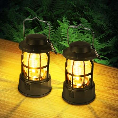Retro Camping Lantaarns 2 Pack Portable Camping Lights Batterij Retro Camping Lamp IPX4 Waterdicht Vintage COB Hang Tent Lamp voor Tent Outdoor Wandeltuin Noodgeval